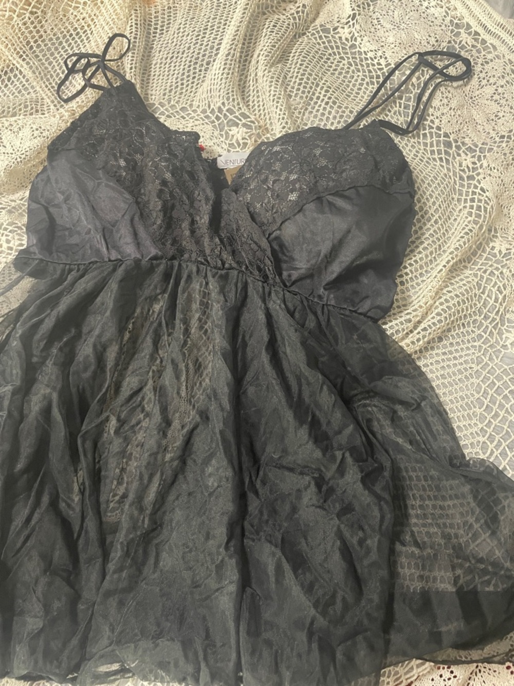 VENUS Black Lace Sheer Babydoll Chemise